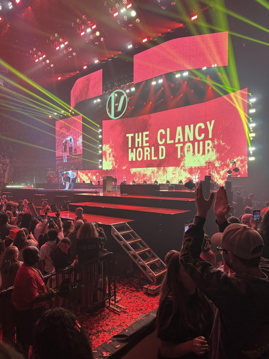 Tyler Joseph, the lead singer, and Josh Dun, the drummer of Twenty-One Pilots take their final bow of the "The Clancy World Tour" at Little Caesars Arena on Sept 29. 